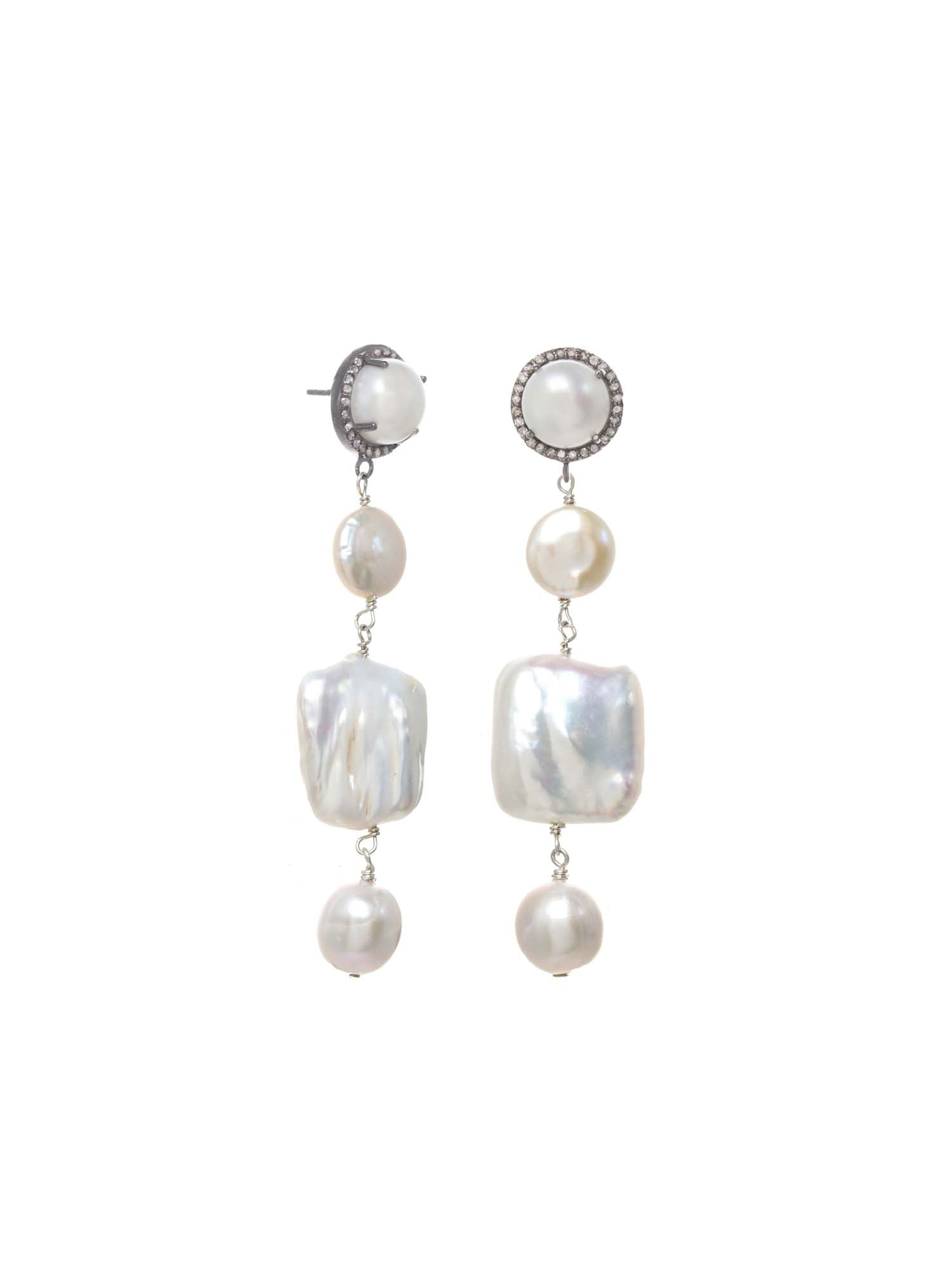 Margo Morrison Pearl Coin Biwa Diamond Sterling Silver