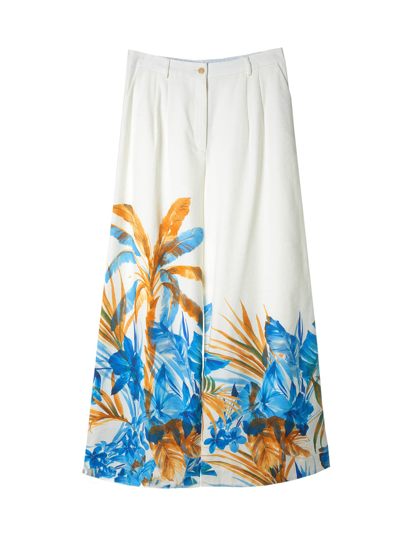 Sara Roka Printed Cotton Canvas Pants Palm Print