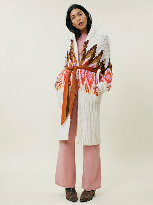 Lingua Franca Cable Knit Jacquard Robe