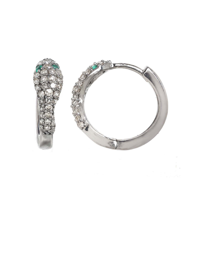 Margo Morrison Diamond and Emerald Snake Huggie Hoop Earrings
