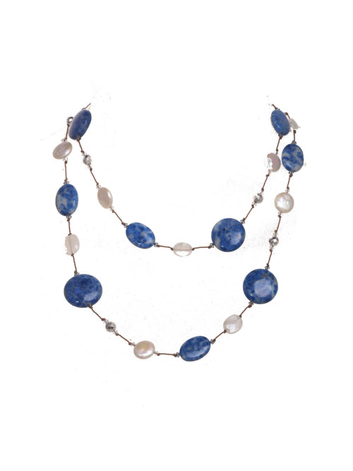 Margo Morrison Denim Lapis, Coated Moonstone, Pyrite, Coin Pearl Sterling Silver