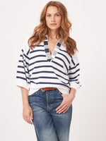 Repeat Striped Polo Neck Sweater
