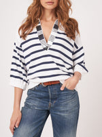 Repeat Striped Polo Neck Sweater