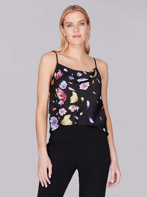 Mi Jong Lee Scattered Blossom Drape Front Camisole