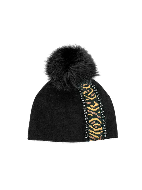 Mitchie's Knitted Hat with Animal Print Stripe