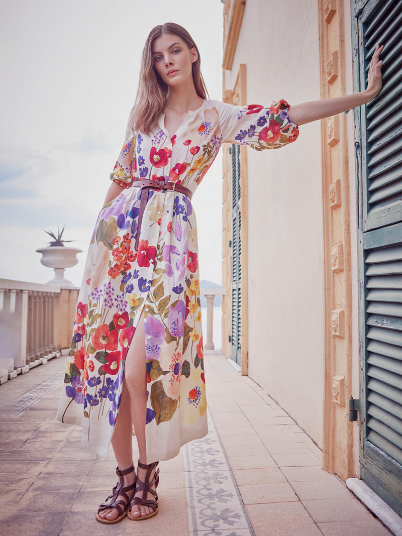 Sara Roka Flossie Printed Linen Dress Poppies