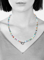 Margo Morrison Multi Stone Heishi Beaded Diamond/Sterling Silver Clasp Necklace