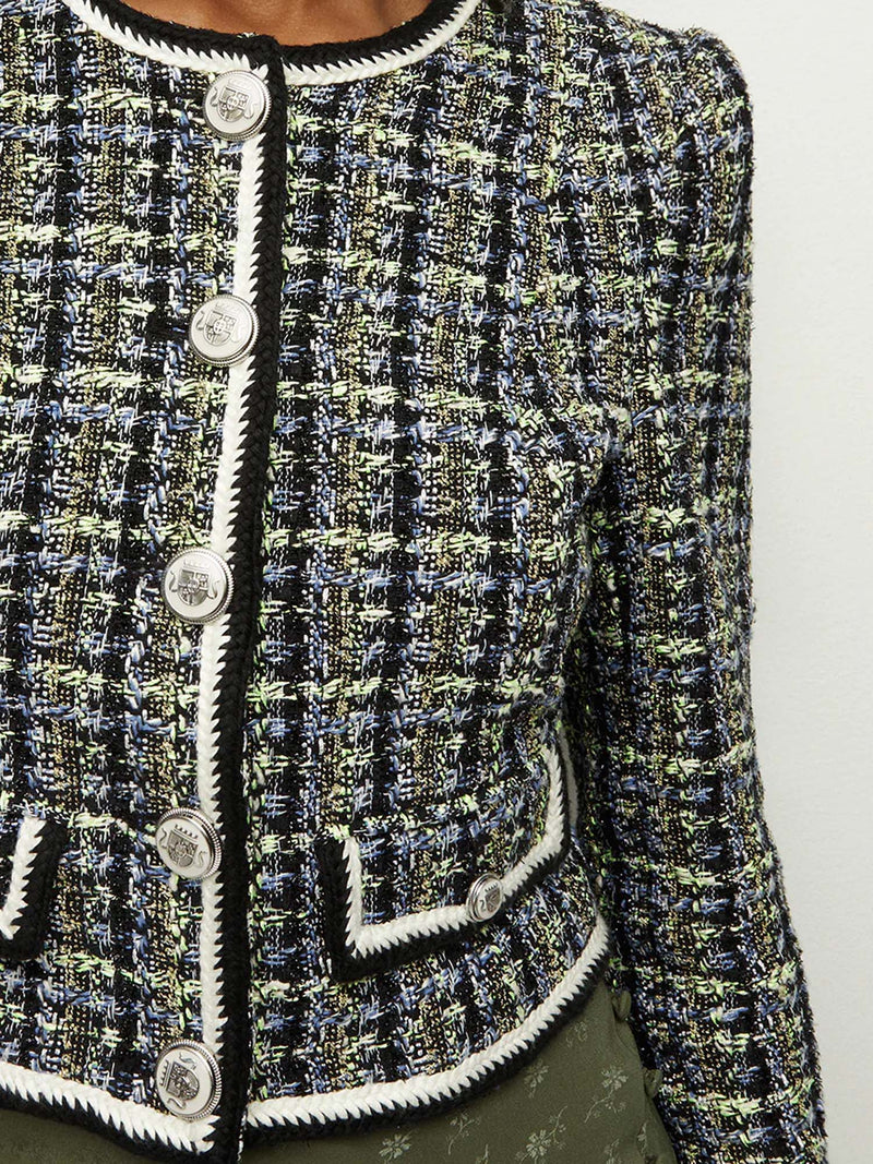 Veronica Beard Ceres Tweed Jacket Navy/Chartreuse