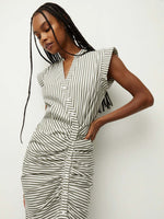 Veronica Beard Ruched Shirt DressBright Army/White
