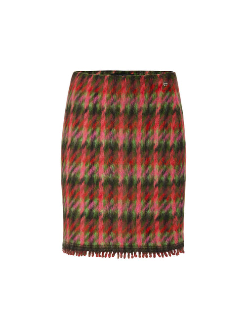 Marc Cain Check Skirt with Fringe Trim
