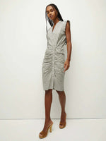 Veronica Beard Ruched Shirt DressBright Army/White