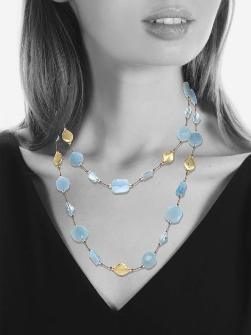 Margo Morrison Blue Topaz, Aquamarine, Gold Vermeil Bead 