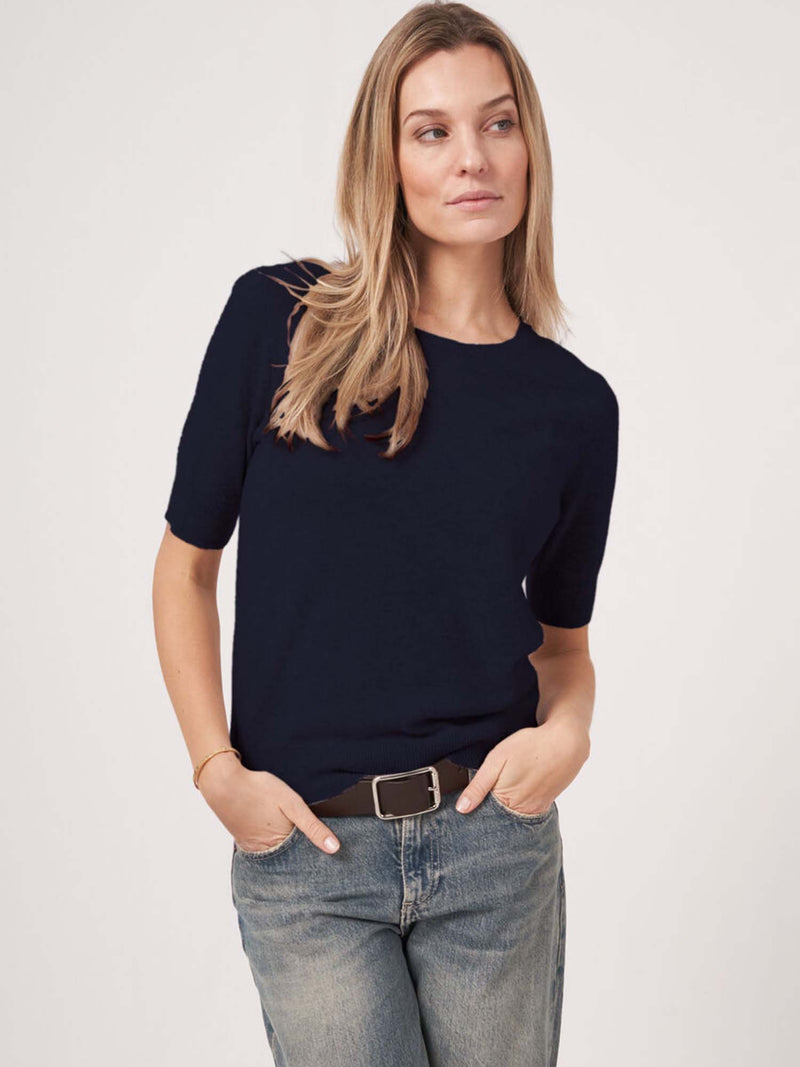Repeat Basic Short Sleeve Cashmere Sweater