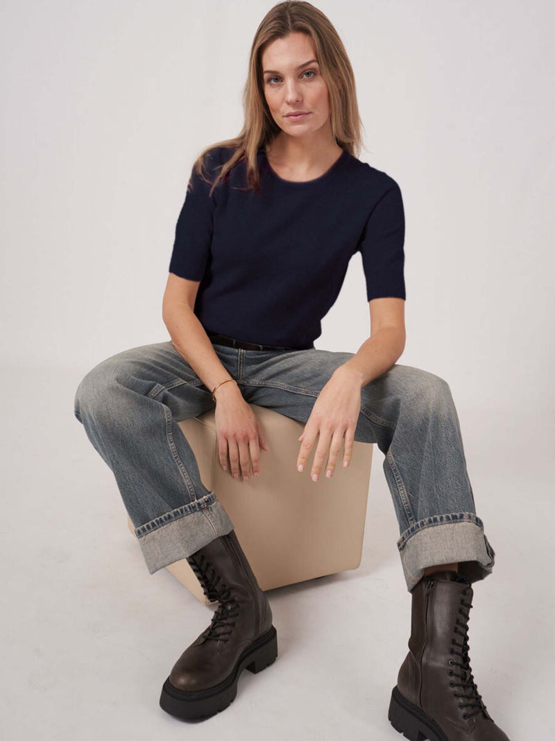 Repeat Basic Short Sleeve Cashmere Sweater