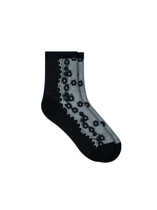 Bleuforêt Black ankle sock with floral pattern