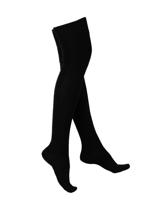  Bleuforêt Velvet Fine Wool Over-the-Knee Socks - Black