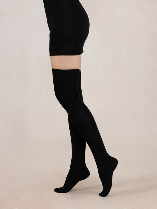  Bleuforêt Velvet Fine Wool Over-the-Knee Socks - Black