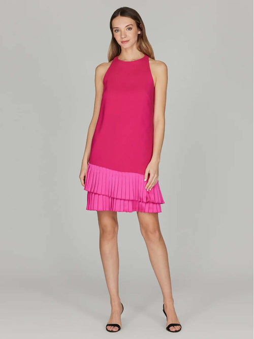 Mi Jong Lee Crepe Short Dress with Layered Hem Pleating
