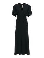 Victoria Beckham Gathered V-Neck Midi Dress