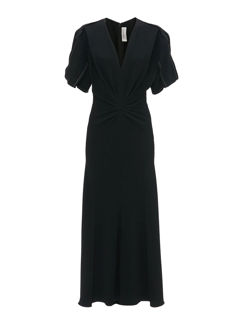 Victoria Beckham Gathered V-Neck Midi Dress
