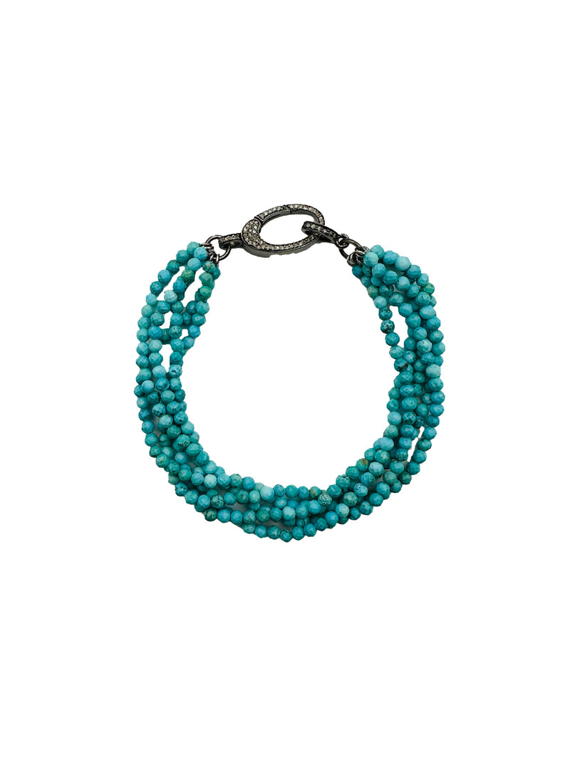 JMNYC Studio 5 Strand Faceted Natural Turquoise Bracelet with Diamond Clasp