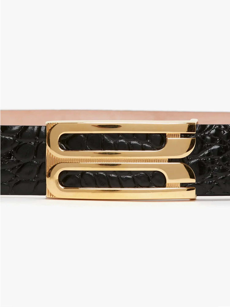Victoria Beckham Croc Embossed Jumbo Frame Belt