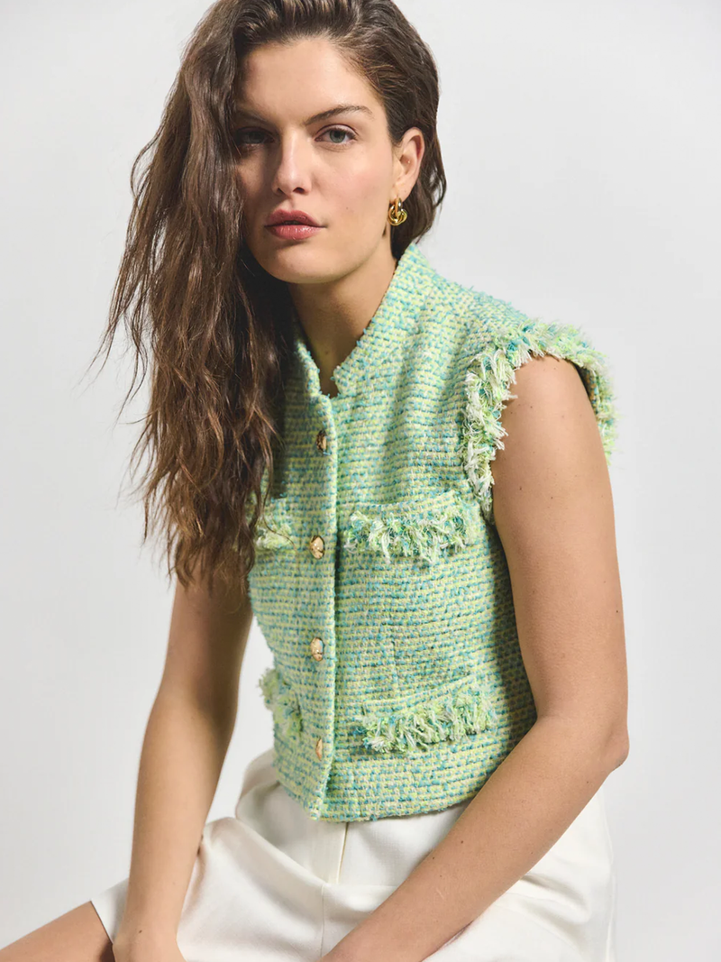 Derek Lam 10 Crosby Loa Tweed Sleeveless Jacket