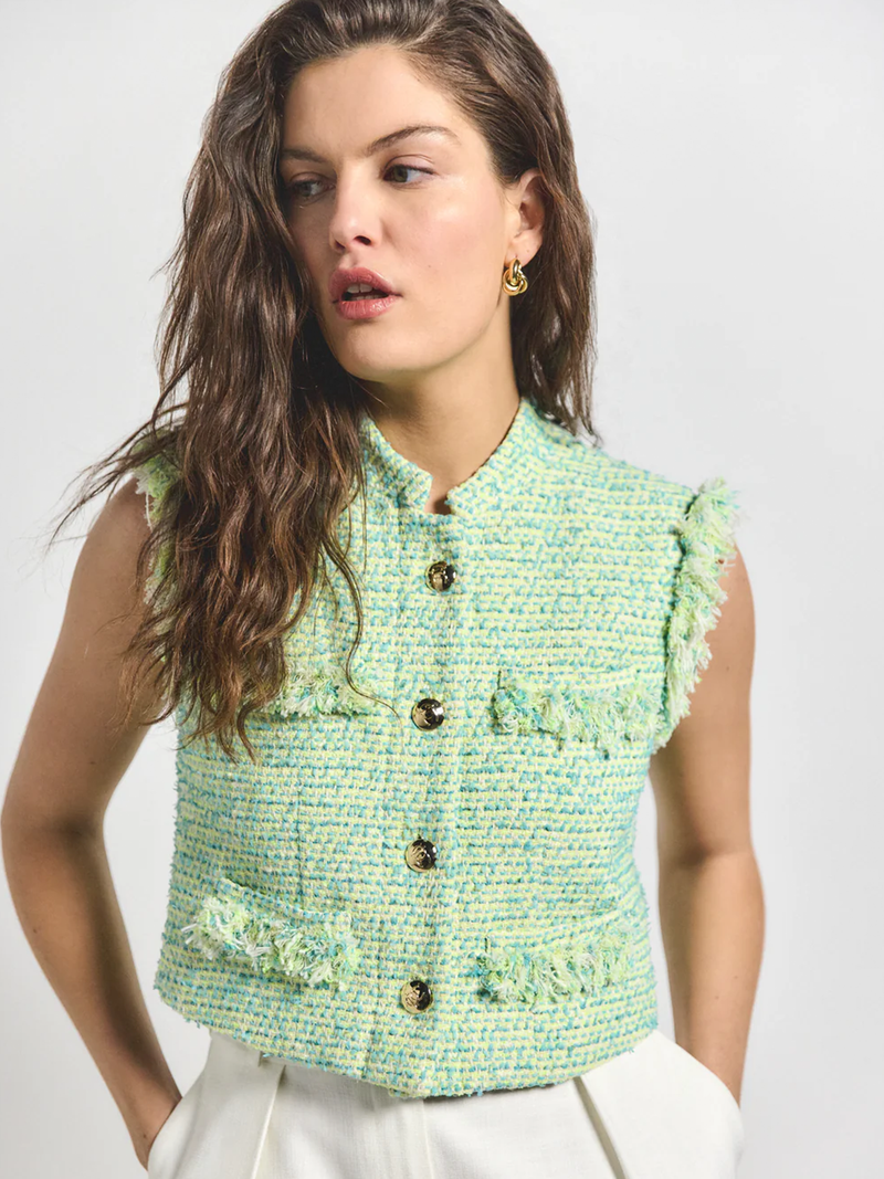 Derek Lam 10 Crosby Loa Tweed Sleeveless Jacket