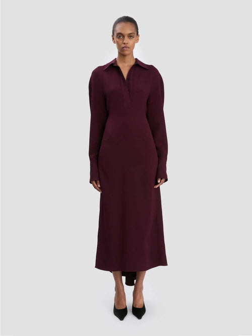 Victoria Beckham Long Sleeve Polo Collar Midi Dress