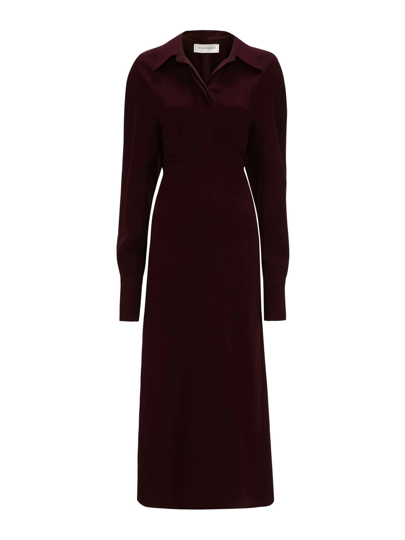 Victoria Beckham Long Sleeve Polo Collar Midi Dress