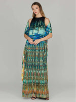 Mi Jong Lee Long Trapeze Gown with Back Cascade Detail