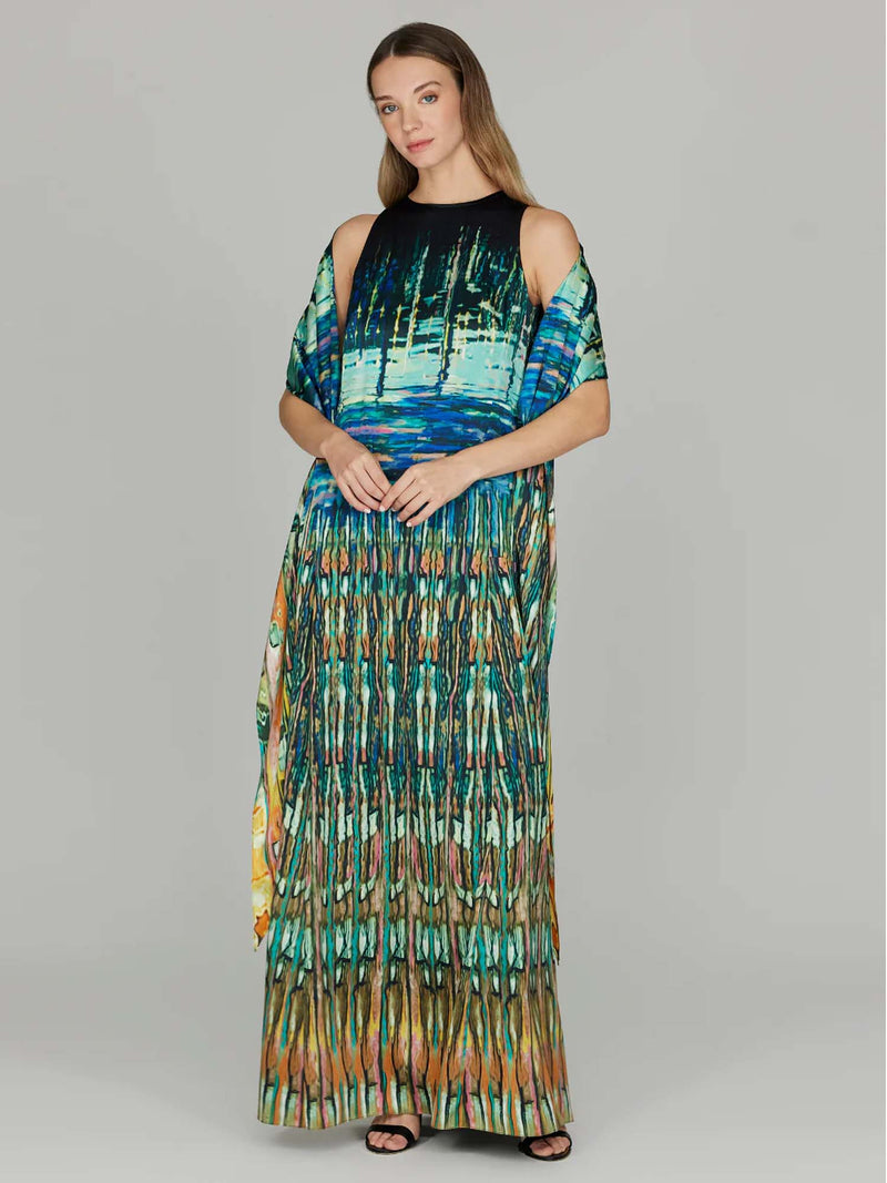 Mi Jong Lee Long Trapeze Gown with Back Cascade Detail