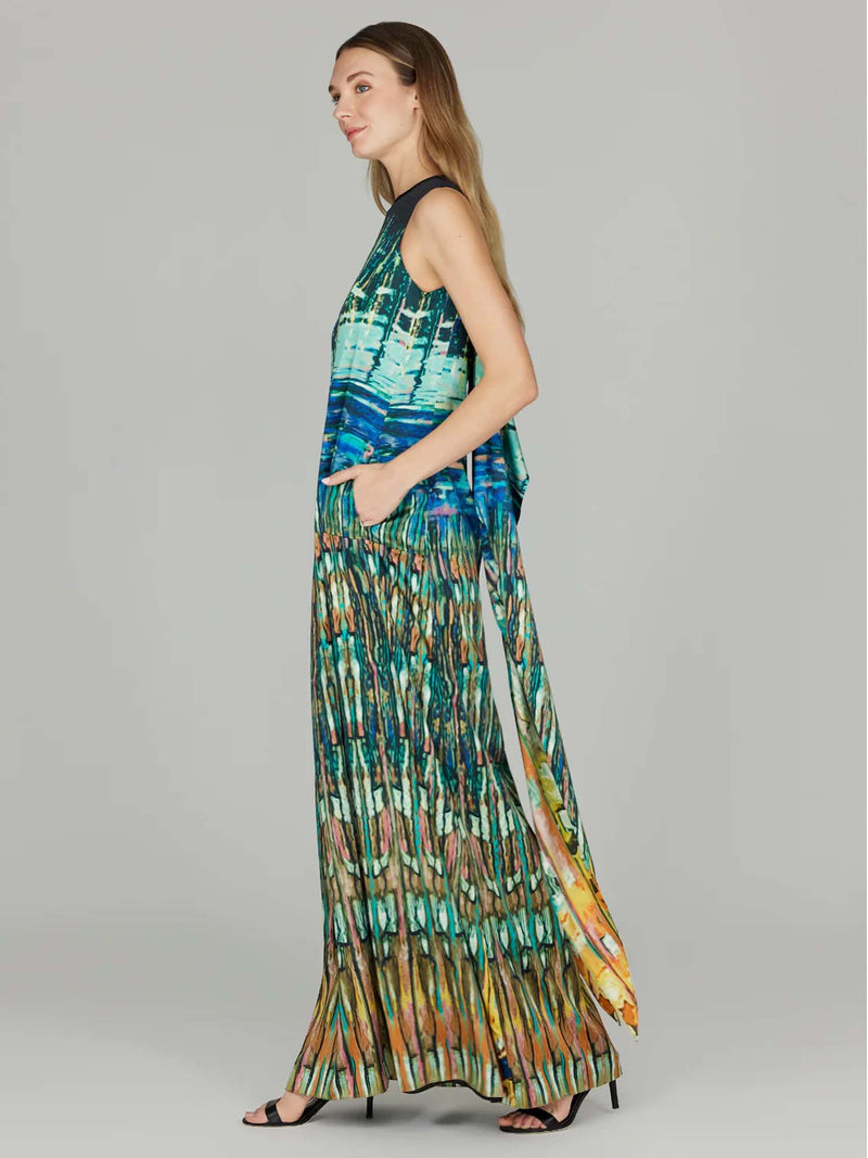 Mi Jong Lee Long Trapeze Gown with Back Cascade Detail