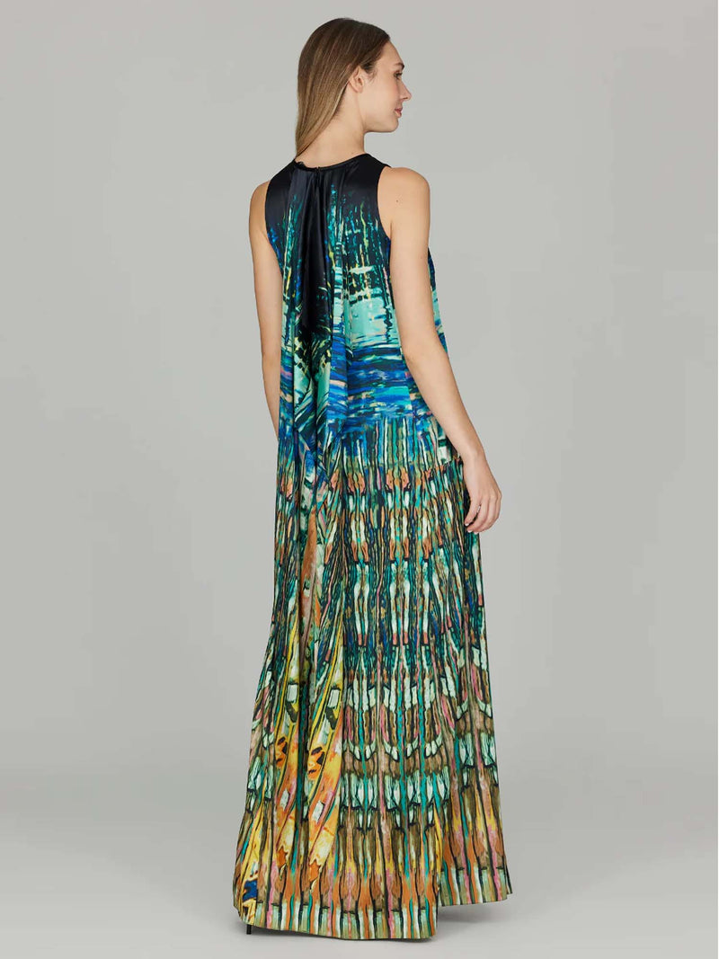 Mi Jong Lee Long Trapeze Gown with Back Cascade Detail