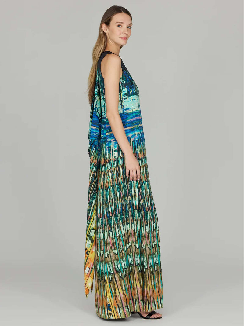 Mi Jong Lee Long Trapeze Gown with Back Cascade Detail
