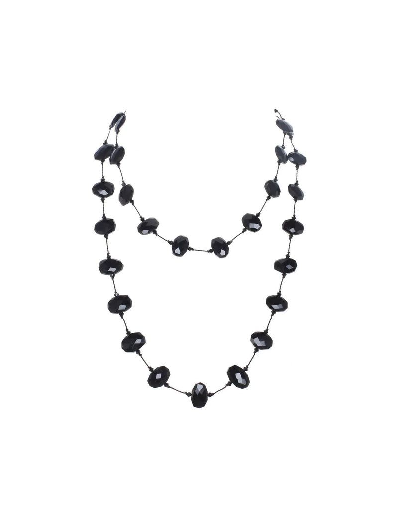 Margo Morrison Faceted Black Garnet Swarovski Long Necklace