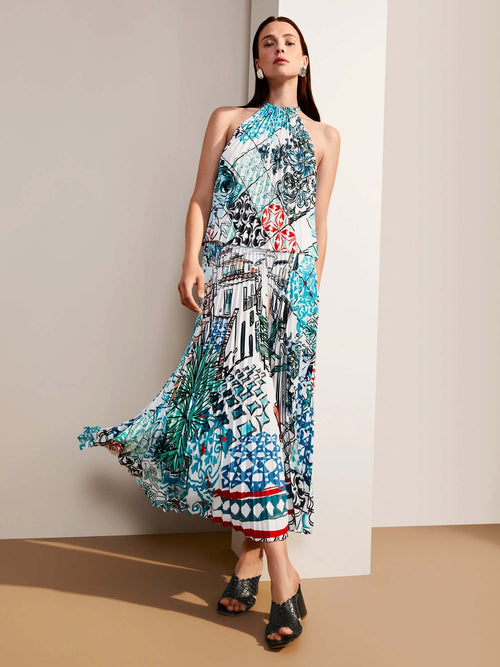 Marc Cain Pleated Printed Midi Skirt