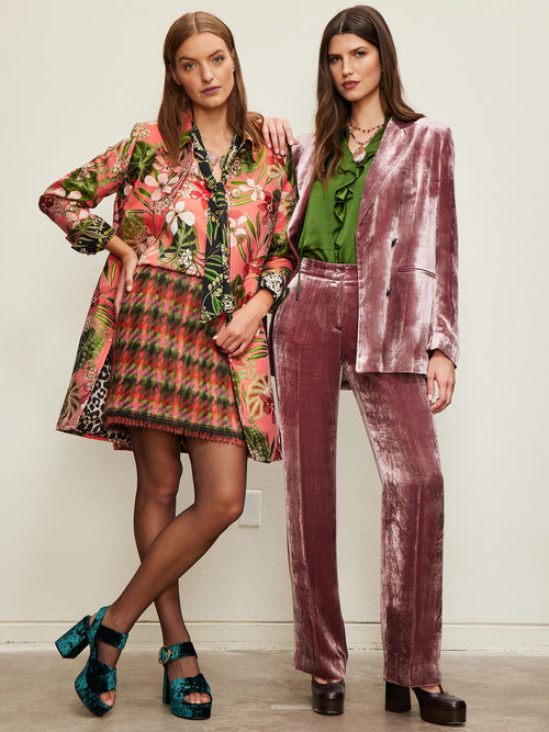 QL2 Dena Double Breasted Velvet Blazer