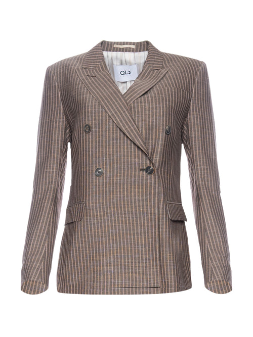 QL2 Bice Double Breasted Slim Jacket - Brown Stripe