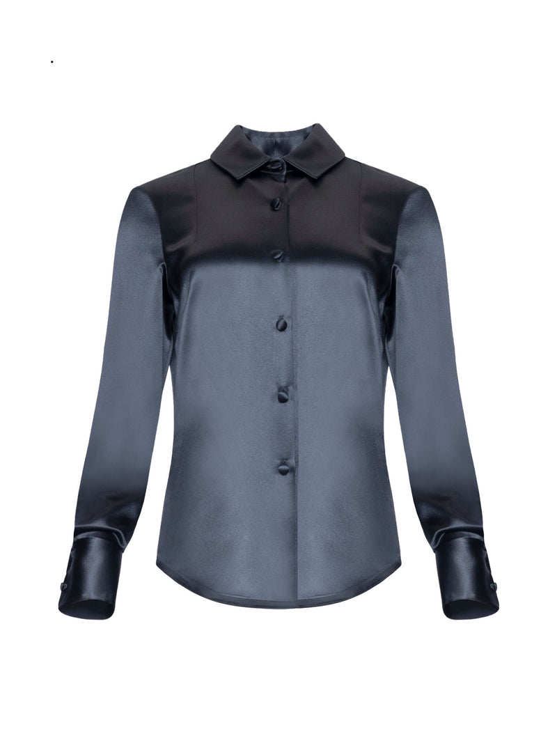 Mi Jong Lee Satin Button Down Collared Shirt