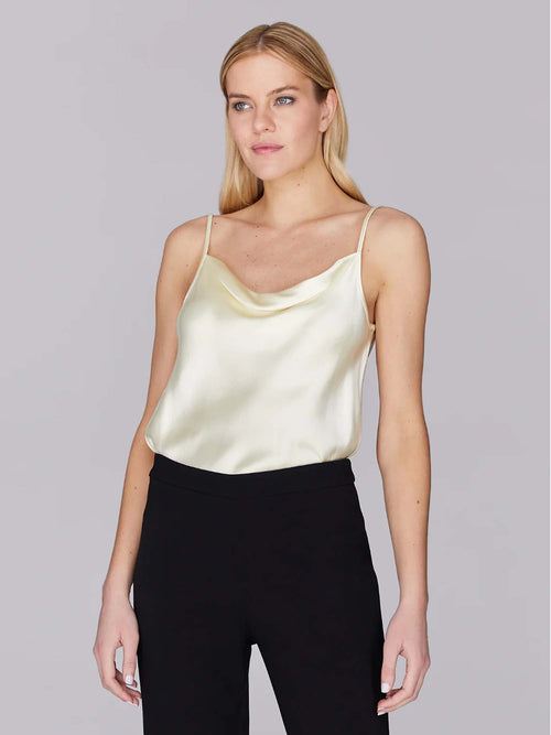 Mi Jong Lee Satin Draped Spaghetti Strap Camisole Top Butter