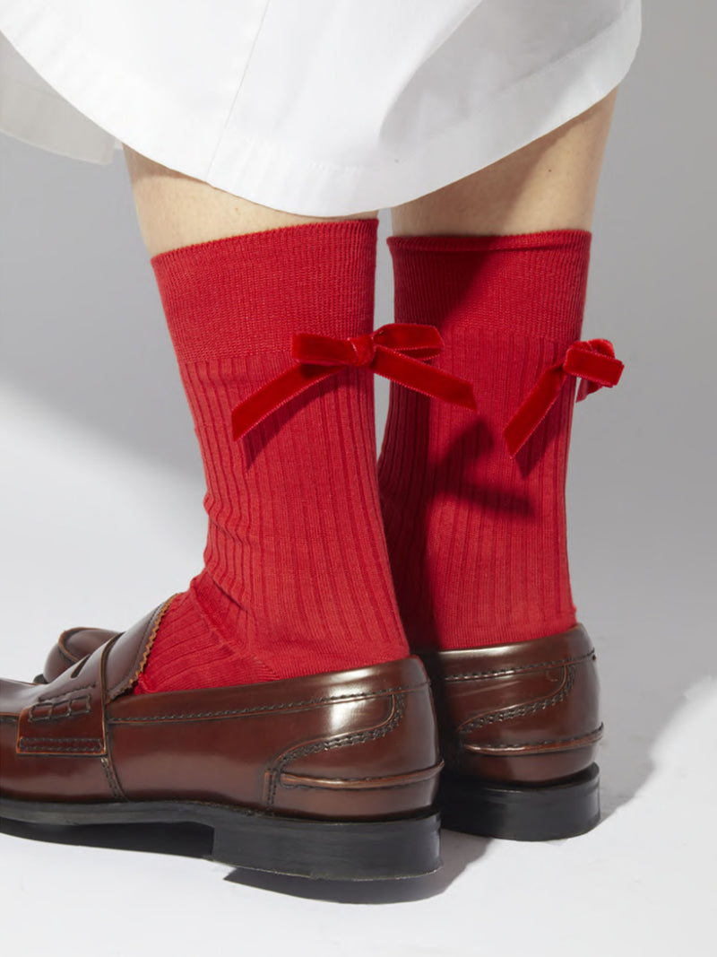 Maria La Rosa Ribbed Velvet Bow Socks