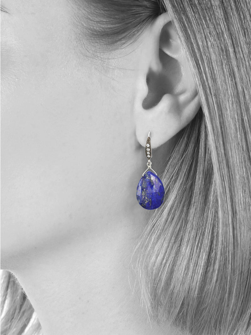 Margo Morrison Faceted Lapis Teardrop Earrings with White Sapphires