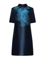 Mi Jong Lee Shadow Rose Jacquard Collared Shift Dress