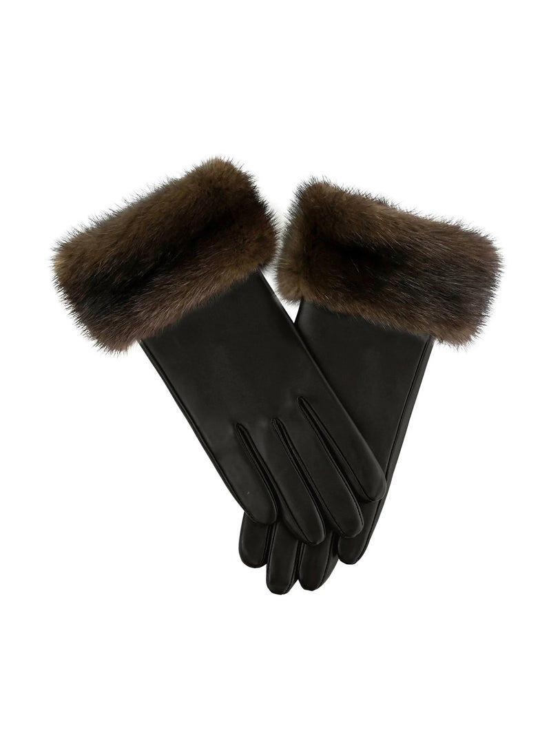 Mitchie's Leather Gloves with Mink Trim