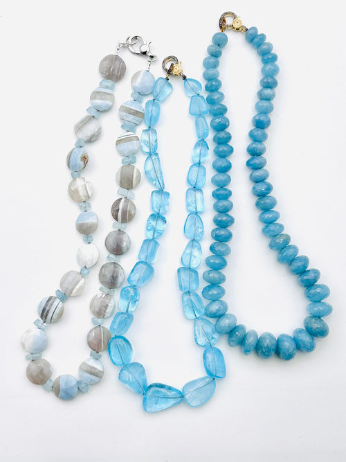 JMNYC Natural Coin Shaped Blue Boulder Opal Necklace