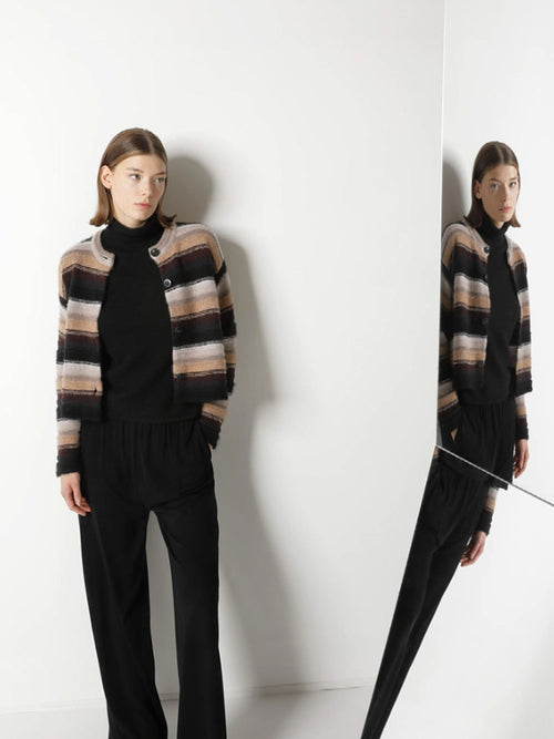 Sminfinity Pure & Fluffy Striped Crewneck Cardigan