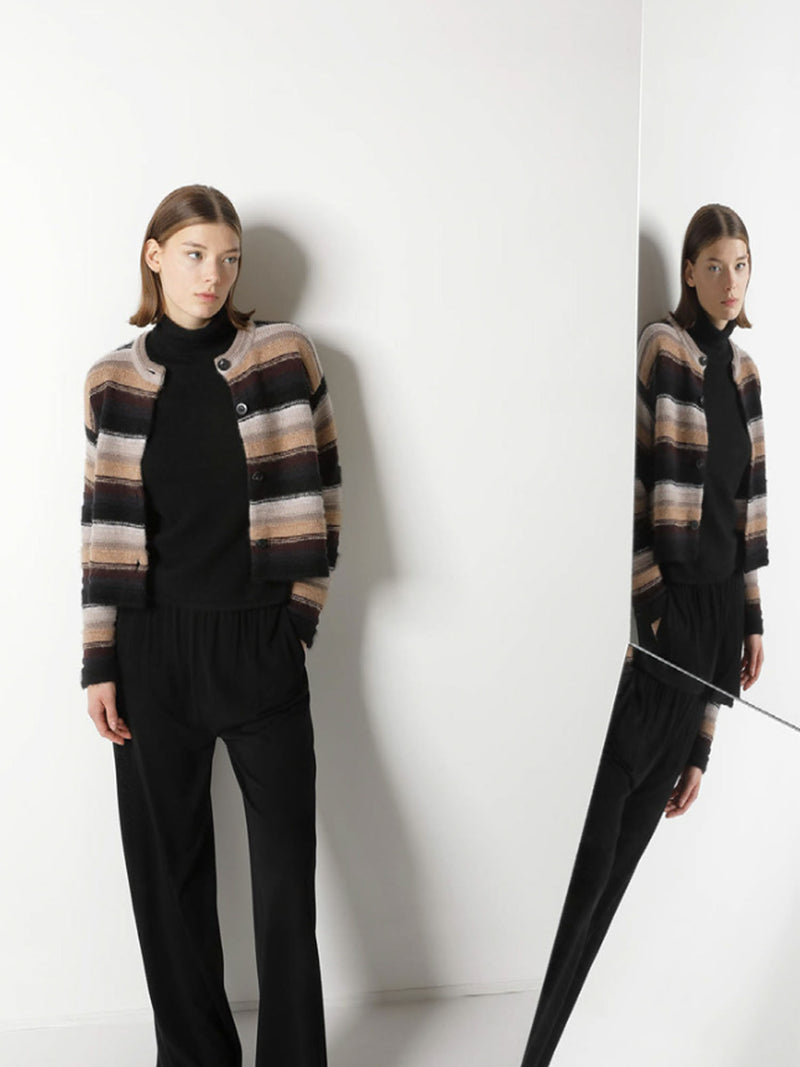 Sminfinity Pure & Fluffy Striped Crewneck Cardigan
