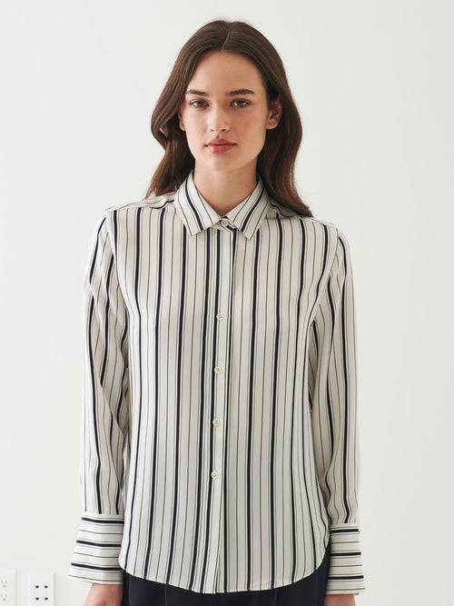 Patrick Assaraf Long Sleeve Silk Satin Relaxed Shirt