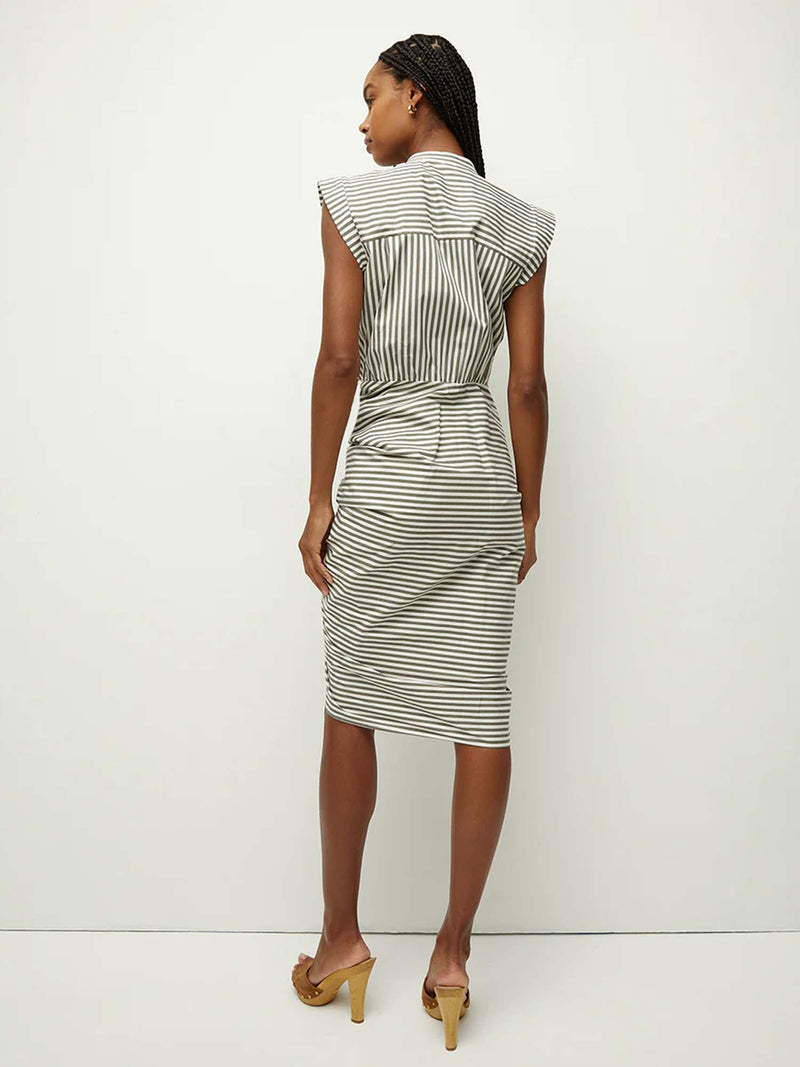 Veronica Beard Ruched Shirt DressBright Army/White